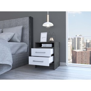 Mesa de Noche Eter con Dos Cajones, Roble Ahumado y Blanco, Mesa Auxiliar con Cajón de Almacenamiento - Product Image 5