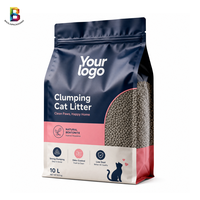 Sachet d'emballage pour litière pour chat en tofu, imprimé sur mesure en usine, à huit soudures latérales, 2,5 kg, avec fond plat et fermeture éclair refermable