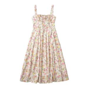 เดรสผู้หญิงสไตล์ลำลองชิค วินเทจ คอปกแบบไม่มีปก แขนกุด ผ้าชีฟองพิมพ์ลายดอกไม้ 100% ผ้าฝ้าย ความยาวระดับเข่า พร้อมโลโก้ด้านหน้า สำหรับฤดูใบไม้ผลิ ปี 2026 - Product Image 1