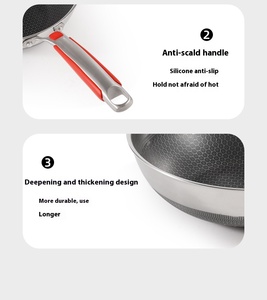 <span class=keywords><strong>Wok</strong></span> de titanio fundido a medida con revestimiento antiadherente y vaporera, con recubrimiento electrostático, para cocinar con poca aceite y sin humo, apto para todo tipo de cocinas. - Product Image 6
