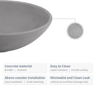 Lavabo Moderno Redondo de Hormigón, Lavabo de Cemento Gris Natural, Lavabo Sobre Encimera, Lavabo Minimalista para Baño, Venta al por Mayor - Product Image 4