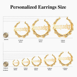 Pendientes iniciales chapados en oro exagerados con personalidad, pendientes de aro de corazón de bambú de acero inoxidable Diy con letras en inglés - Product Image 4