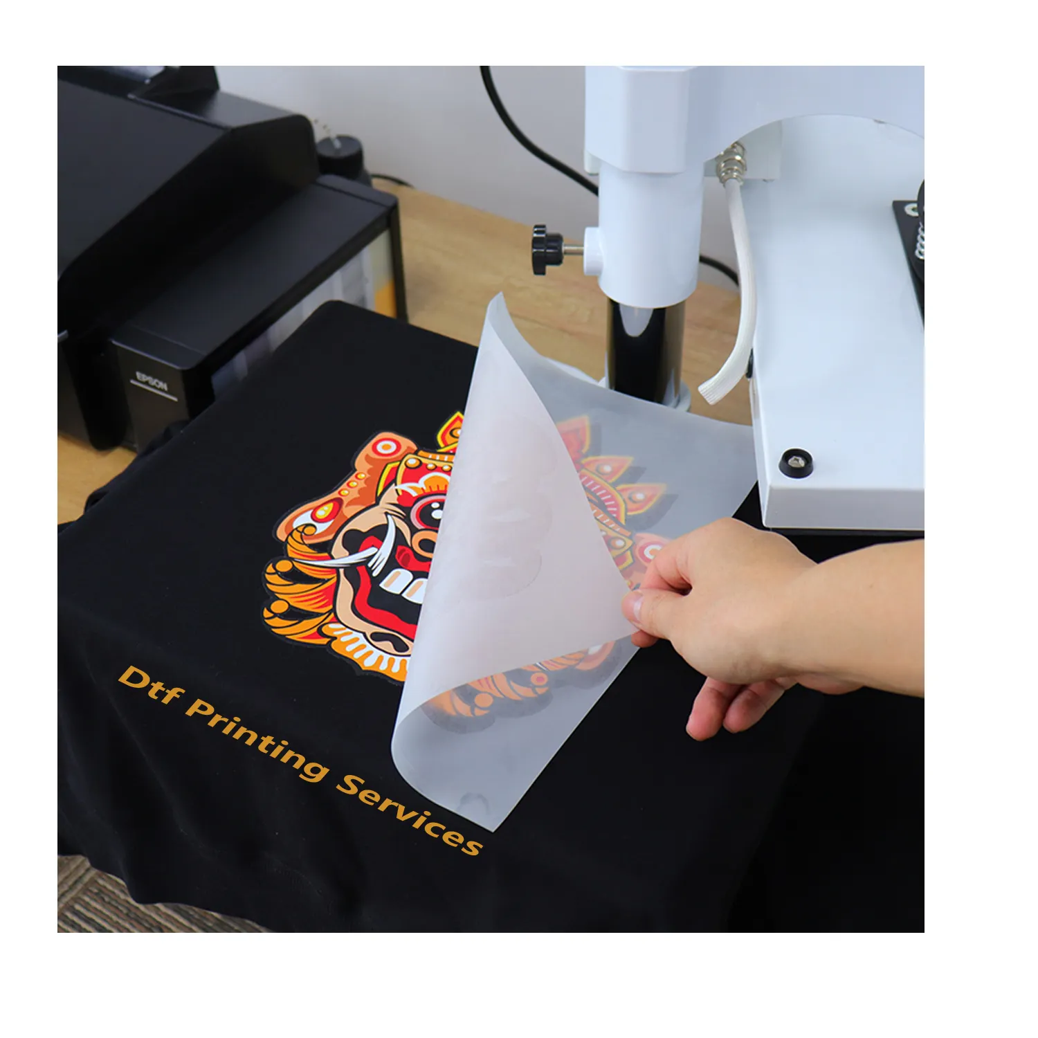 Dtf 인쇄 디자인 맞춤형 티셔츠 DTF 로고 라벨 의류 용 열 프레스 전달 디지털 인쇄