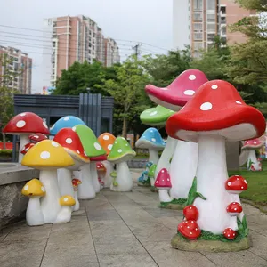 Cheap Garden Mushroom Statue For Decor Outdoor Sculpture Fiberglass Props Custom Sculptures Home Decoration