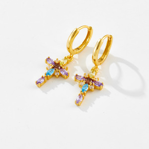 Đồ Trang Sức Mỹ 925 Sterling Silver Đầy Màu Sắc 5A Zircon Chữ Thập Drop Earrings Đối Với Phụ Nữ Đảng Trang Sức 2025 - Product Image 3