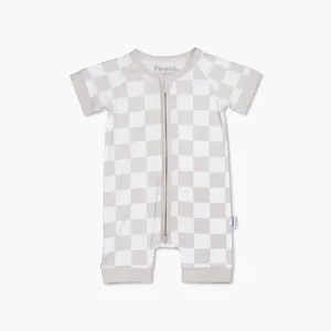 新生儿服装棋盘印花一体式紧身衣学步儿童短袖婴儿紧身衣精品婴儿服装