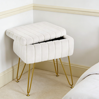Pouf ottoman moderne en velours blanc, tabouret en bois, siège rond, repose-pieds pour chambre à coucher avec fonction de rangement, vente en gros de meubles pour la maison