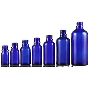 Mavi cam damlalık şişe 5ml 10ml 15ml 20ml 30ml 50ml 100ml kalibreli 18mm yuvarlak avrupa cam şişe için uçucu yağ