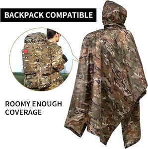 Multi Function Camouflage 3 in 1 Waterproof Rain Poncho Lightweight <strong>Raincoat</strong> for Hiking Camping - Product Image 3