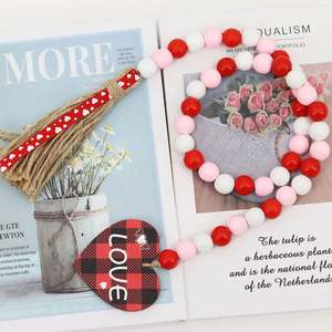 Valentine's Day Wood <b>Bead</b> Garland with Tassels Sweet Love Heart Wooden Sign for Farmhouse Tier Tray Decorations - Product Image 2