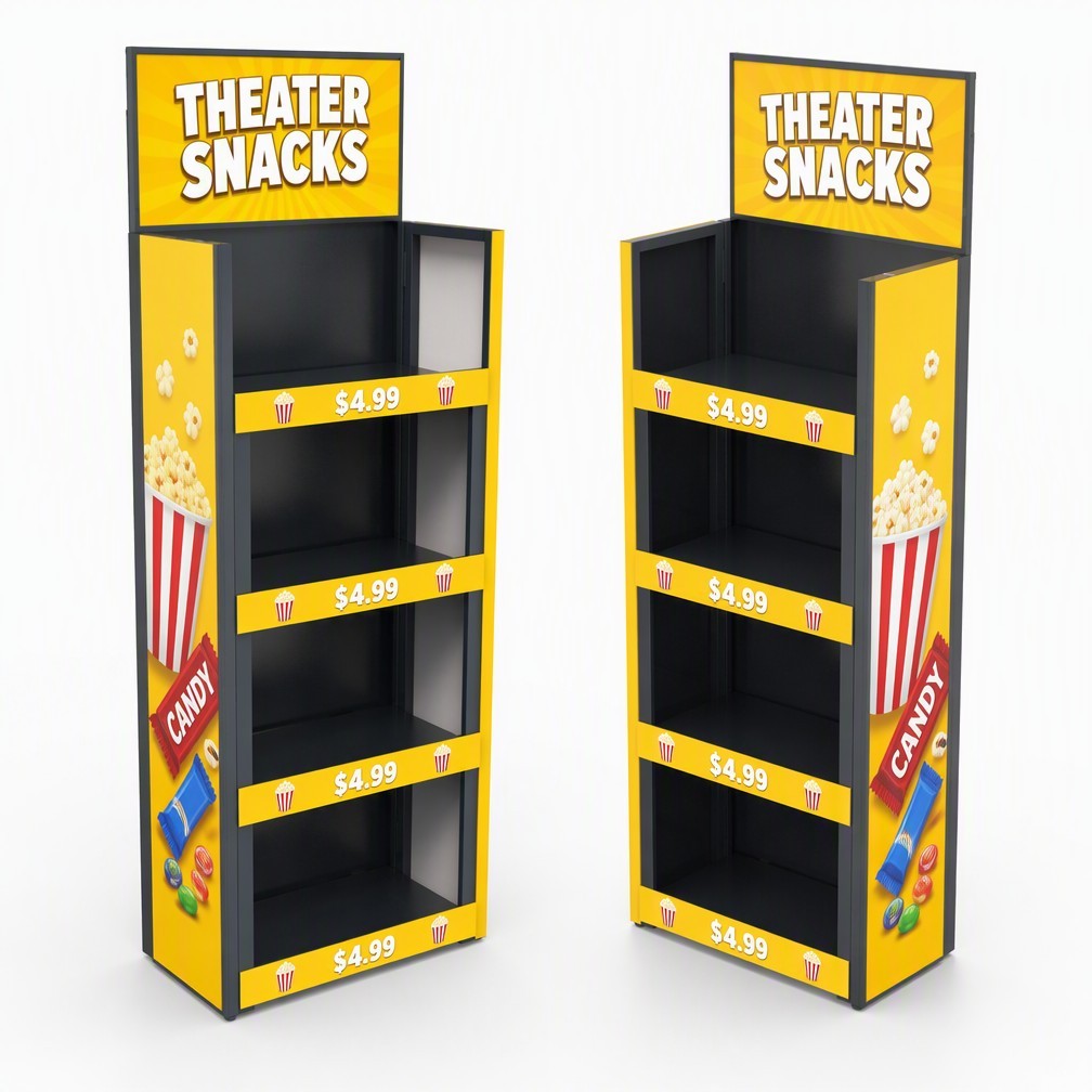 Apache Custom Candy Display Rack 4-Way 4-Tier Metal Snack Merchandiser Knock Down Floor Stand for Movie Theater OEM ODM — view 2