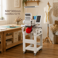 Machine à broder informatisée à tête unique REVHON pour vêtements personnalisés et production en petite entreprise, 12/15 aiguilles