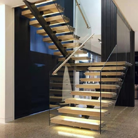 Escalier intérieur moderne de haute qualité Ace, marches en acier et en bois, poutre simple, escalier droit