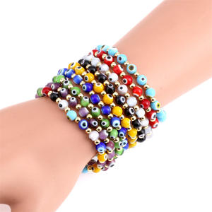 Pulseras de bola redonda de <span class=keywords><strong>Chamilia</strong></span> Unisex, brazalete elástico bohemio, azul, arcoíris, ojo malvado, hecho a mano - Product Image 2