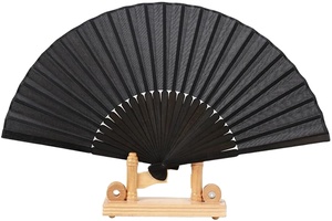 Petit éventail pliant chinois japonais vintage en plastique pour l'été, la plage, la décoration, les mariages et les fêtes (bleu clair) - Product Image 2