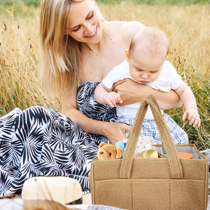 Bon prix, vente en gros, grand panier cadeau essentiel pour nouveau-né en velours Teddy, panier de rangement pour pépinière, sac organisateur pour bébé - Product Image 5