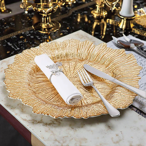 Eco-Friendly Europe Sun Pattern Glass <strong>Replacement</strong> <strong>Dishes</strong> Gold Inlay Plate Set Home Wedding Restaurant Use Low Price - Product Image 1