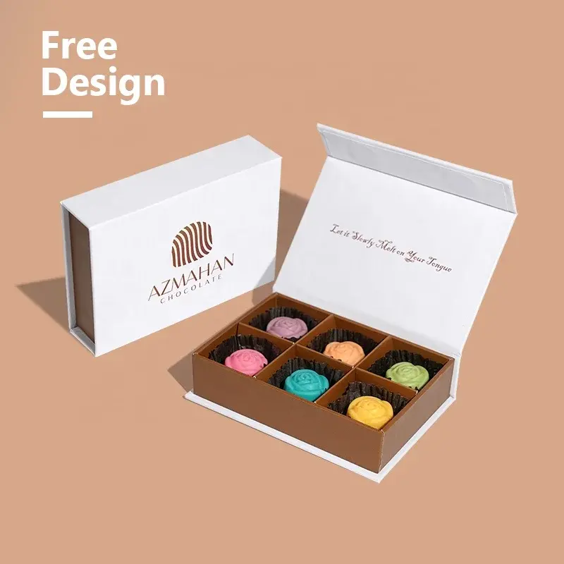 Venta al por mayor hecho a mano de chocolate de embalaje caja de regalo de tamaño personalizado Logotipo de color de cartón rígido magnético cajas de chocolate