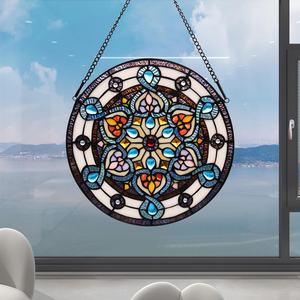 Paneles Decorativos de Vidrio Estilo Tiffany de 12 Pulgadas con Diseño de Flor Azul Marino, Estructura Sólida para Cocina o Sala de Estar, 3mm de Grosor - Product Image 2