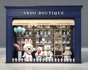 Kiosco Minorista Personalizado para Centro Comercial, Exhibidor de Juguetes de Peluche, Mostrador de Isla de Lujo Francés, Mueble de Tienda de MDF, Vidrio y Metal Dorado - Product Image 3