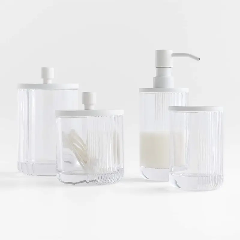 卸売エレガンスガラス浴室セット装飾4ピースタンブラー石鹸ディスペンサー皿ガラス