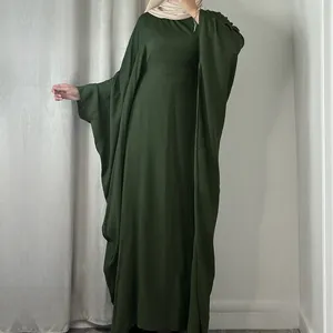 2024 Loriya Vestuário Islâmico Novo Design Abaya Dubai Estilo Rugas Poliéster Fechado Abaya Muçulmano Vestidos das Mulheres com Cinto Interior
