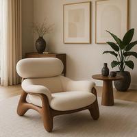 Fauteuil lounge en bois massif de forme organique Wabi-Sabi - Fauteuil rembourré design pour appartement, salle à manger, hôtel, salon