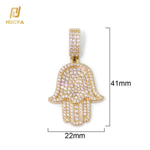 NUOYA all'ingrosso Hip Hop ghiacciato fuori CZ <span class=keywords><strong>Hamsa</strong></span> collana ciondolo a mano gioielli per donne uomini oro argento ciondolo diamante ciondolo regalo - Product Image 5