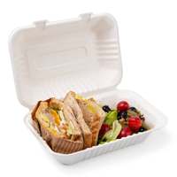 Contenant alimentaire jetable en pulpe de bagasse de canne à sucre, 100 % biodégradable et compostable, sans PFAS, en forme de coquille, pour la vente en gros