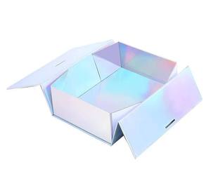 Shiny Eco-Friendly Recycled Materials Folding Paper Box Holographic Magnetic Double-Door Gift Box Ribbon Embossing High-End - Product Image 2