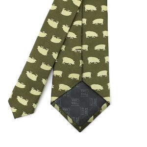 Corbatas de hombre al por mayor de China moda hecha a mano microfibra poliéster personalizado Jacquard tejido cerdos verde oliva animal motivo corbata - Product Image 6