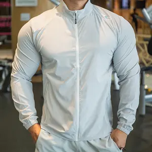 Chaqueta de correr para hombre, entrenamiento con cremallera, trotar, manga larga, gimnasio, deportes, entrenamiento, culturismo, sudaderas de secado rápido