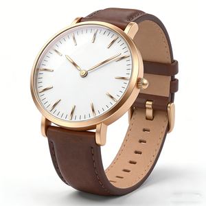Orologio da <span class=keywords><strong>Uomo</strong></span> di Lusso Minimalista al Quarzo Analogico con Cassa in Acciaio Inossidabile e <span class=keywords><strong>Cinturino</strong></span> in Vera <span class=keywords><strong>Pelle</strong></span> Resistente all'Acqua - Product Image 2