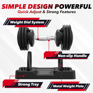 Ensemble d'haltères réglables antidérapants en métal à ajustement rapide, 25 lb, augmentation de 5 lb, noirs, pour entraînement complet du corps - Product Image 3