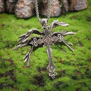 Vintage American Style Hip Hop Trend Necklace Silver Six Wings Angel Wings <b>Cross</b> Pendant on Link <b>Chain</b> Made of Zinc Alloy - Product Image 5