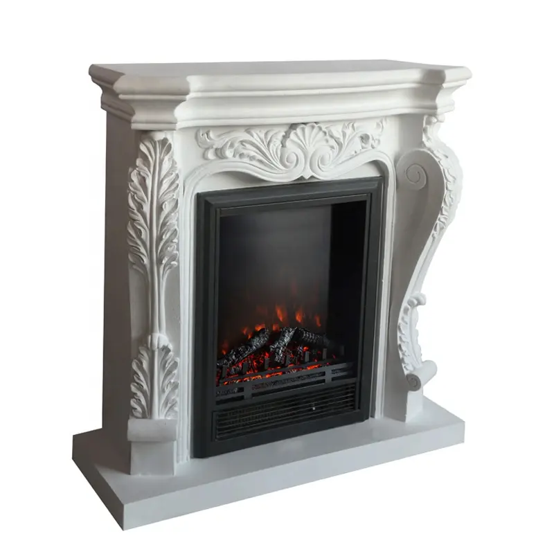 Electric Fireplace Indoor Classic Decorative Fireplace European White Stone Carving