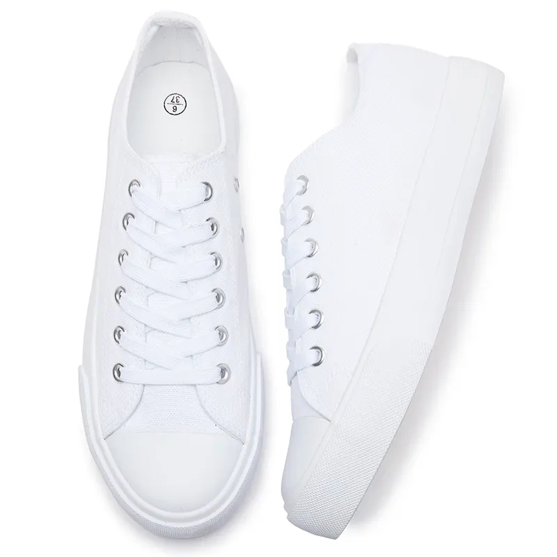 Sepatu kets kanvas putih warna polos klasik, sepatu kanvas putih untuk jenis kelamin EVA katun NR sepatu vulkanisir