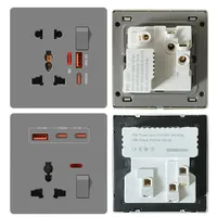 Prise intelligente universelle 3/5 broches avec port de charge rapide Type-C 20W, multiprise murale universelle double USB en plastique pour le Royaume-Uni