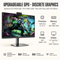 Ordinateurs Tout-en-Un D3 24 27 Pouces Écran Plat 1920x1080 Intel Core I3 I5 I7 DDR4 32 Go SSD 2 To Tactile Optionnel Caméra de Confidentialité AIO