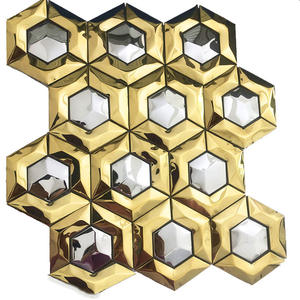 Carreaux muraux modernes 10mm 3D Feuille imprimée en PVC Carreau <span class=keywords><strong>de</strong></span> mosaïque en forme <span class=keywords><strong>de</strong></span> diamant KTV Bar Club TV Mur <span class=keywords><strong>Fond</strong></span> doré - Product Image 3