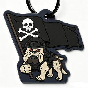 Cartoon Bulldog Pirate Flag <b>Keychain</b> Plastic Irregular Shape Digital Printing Art Collectible Hard Wearing - Product Image 3
