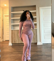 Ensemble d'entraînement de yoga pour femmes personnalisées, tenues deux pièces moulantes, veste zippée, pantalon leggings évasé skinny, vêtements pour femmes et filles