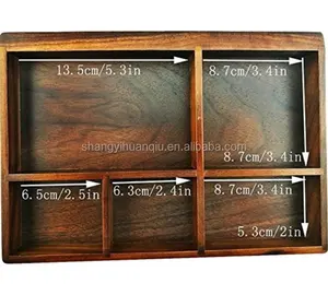 Walnut Wooden Tray Organizer For 5 Compartment Key Holders Desk Organizer Wood Trays