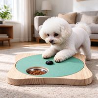 Papan Cakar Anjing Kayu Solid Berputar dengan Mangkuk Stainless Steel, Mainan Puzzle Pengisi Makanan Lambat, Pengayaan Interaktif untuk Anjing