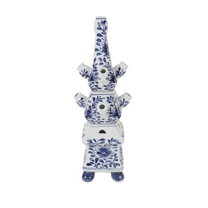 Vase Tulipier en Céramique Peint à la Main Bleu et Blanc à Plusieurs Niveaux, Style Vintage <span class=keywords><strong>Delft</strong></span>, Tour de Fleurs de Tulipes Empilées avec Plusieurs Emplacements pour Bourgeons - Product Image 1