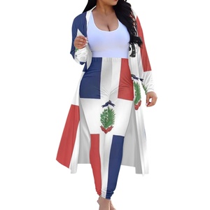 Best seller mantello a maniche lunghe da donna Set <span class=keywords><strong>testo</strong></span> personalizzato Casual donna 2 pezzi abbigliamento all'ingrosso bandiera della repubblica dominicana abbigliamento - Product Image 1
