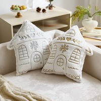 Housse de coussin en fausse fourrure pour Noël, broderie flocon de neige, coussin en peluche doux, décoration intérieure pour canapé et lit de Noël