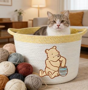 Cesto in Corda di Cotone Ricamato <span class=keywords><strong>Winnie</strong></span> <span class=keywords><strong>the</strong></span> <span class=keywords><strong>Pooh</strong></span>, Grande Organizzatore per Giocattoli per Cameretta, Asilo Nido e Sala Giochi - Product Image 2