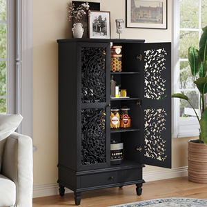 <b>Rustic</b> 55'' Tall Storage <b>Cabinet</b> With Drawer Decorative 2-Door Carved Wood Accent <b>Cabinet</b> Solid Wood Legs Living Room - Product Image 6