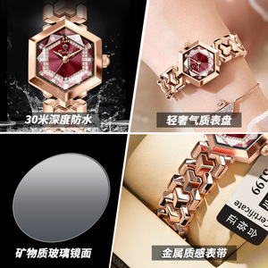 Binbond Octagonal Quartz Watch Rose Gold Women's Waterproof Analog 30M Metal Case Stainless Steel <b>Bracelet</b> N113 - Product Image 4